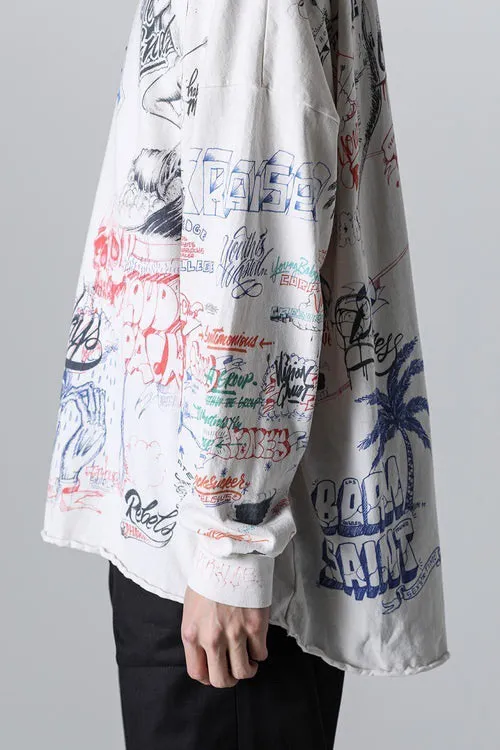 SAINT Mxxxxxx × BORNXRAISED BR_LS TEE/LA/WHT Latest co-branded model LA diamond all-over long sleeves off-white S-XL Super heavy work started in February and lasted three months Super complex 36 sets of screens Outlined pictures make you doubt your life Super perfect reproduction of printing Genuine Czech diamonds Pressure-free reproduction